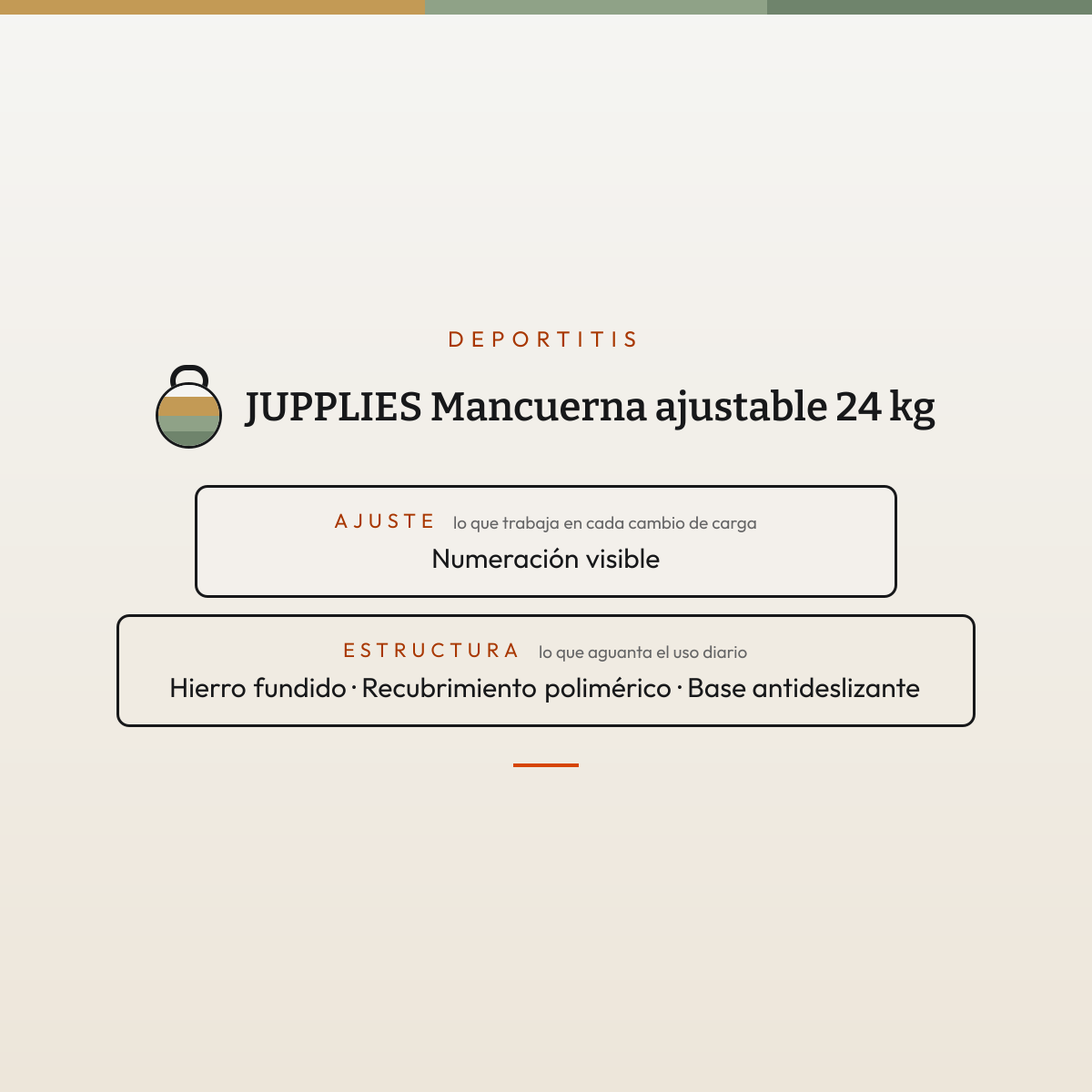 Desglose de componentes de Mancuerna ajustable 24 kg — contacto, ajuste y estructura