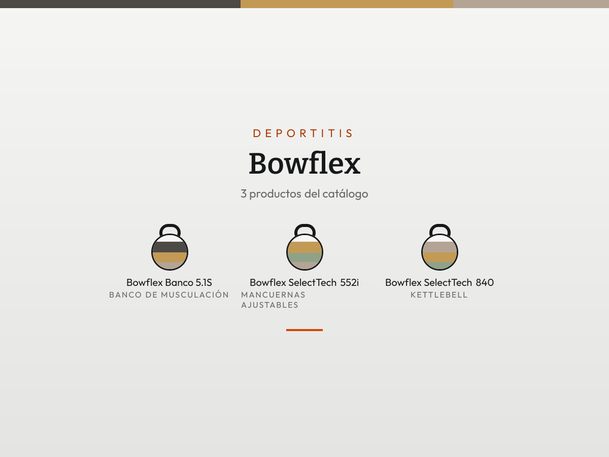 Mosaico de Bowflex: sus productos en fichas de color