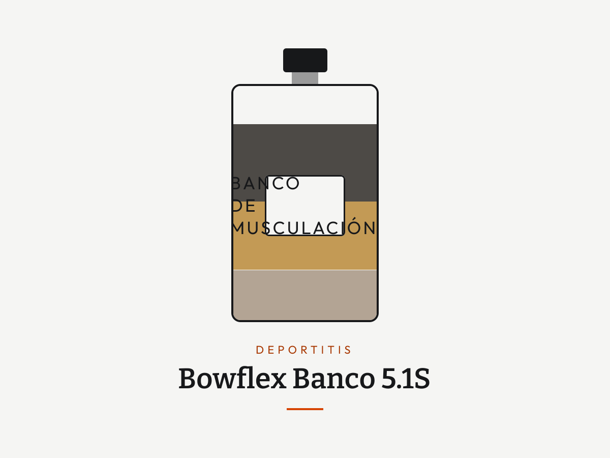 Retrato de uso de Banco 5.1S — franjas de color por sus usos: nivel gimnasio, carga pesada, plegable