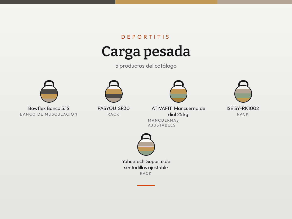 Mosaico de Carga pesada: sus productos en fichas de color