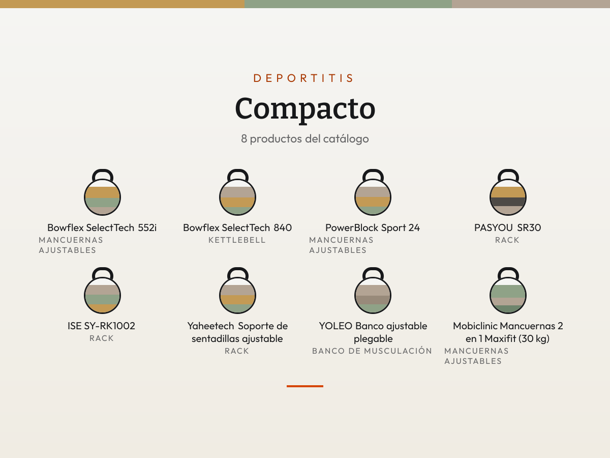 Mosaico de Compacto: sus productos en fichas de color