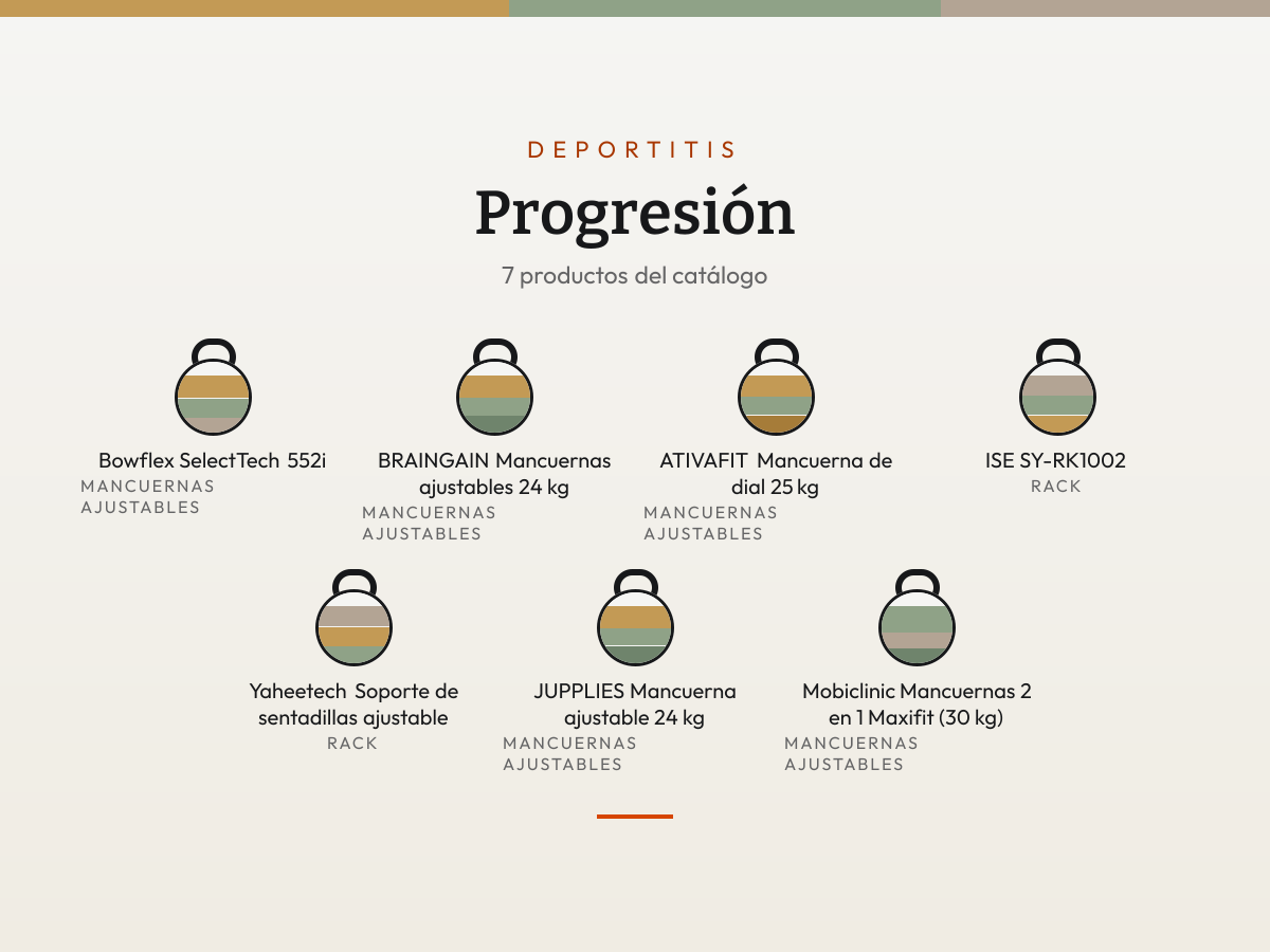 Mosaico de Progresión: sus productos en fichas de color